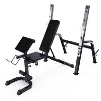 Скамья со стойками под штангу DFC GORILLA черная, с партой для бицепса