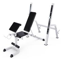 Скамья со стойками под штангу DFC GORILLA белая, с партой для бицепса